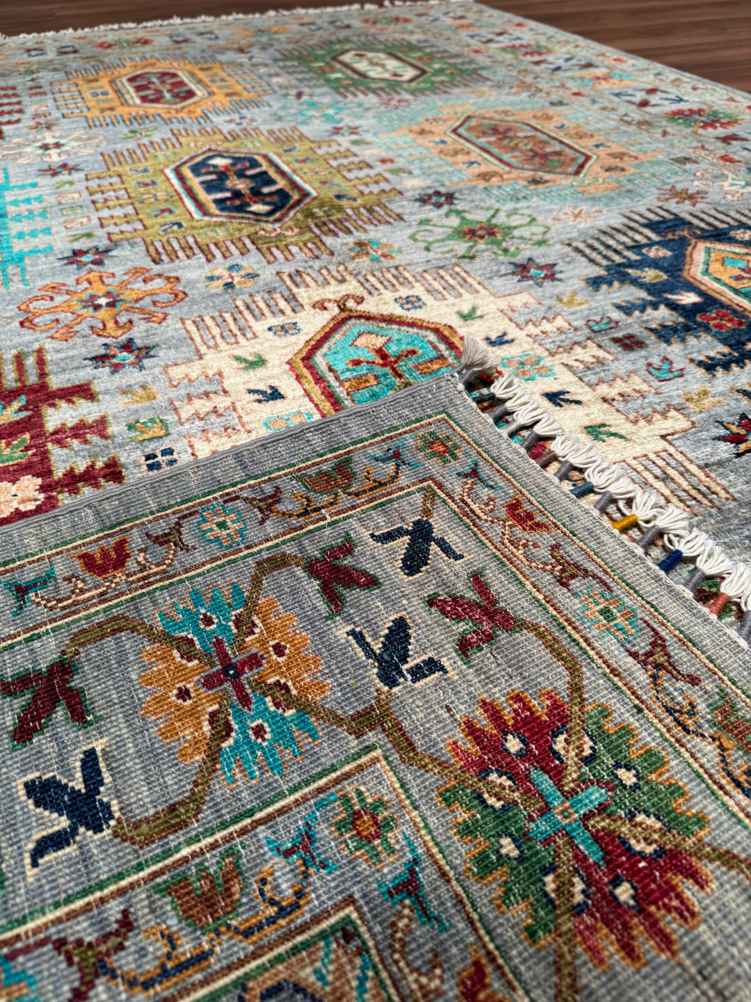 Veziri Orijinal El Dokuması Gri Kök Boya Yün Halı 171x245 4.19 Metrekare - 6x8 ft