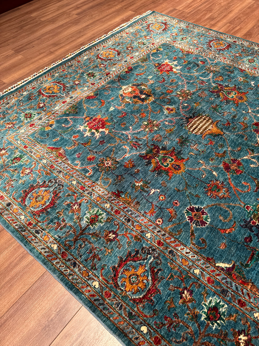 Sultani Binbirgece Orijinal El Dokuması Mavi Kök Boya Yün Halı 208x317 6.59 Metrekare - 7x10 ft