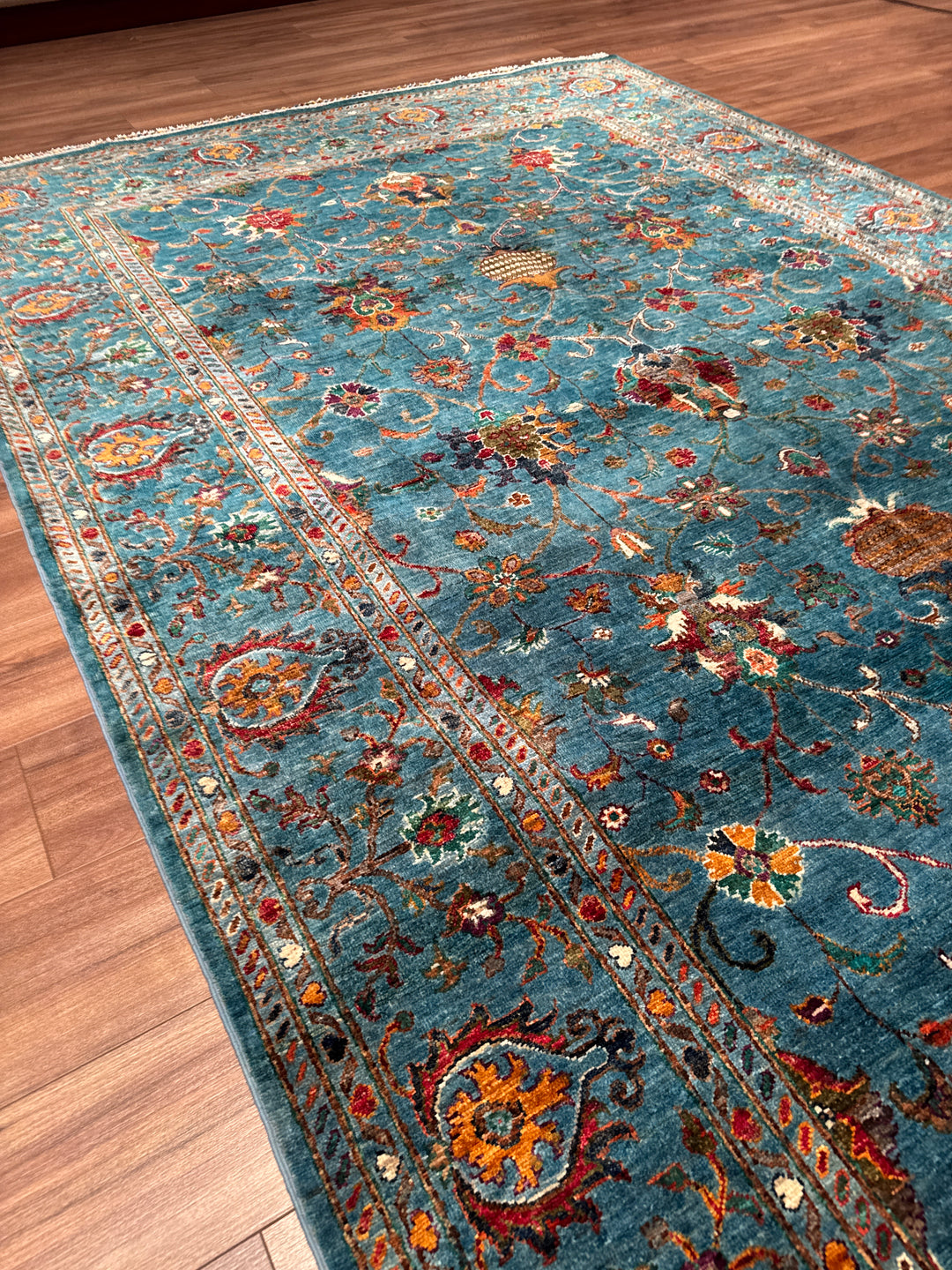 Sultani Binbirgece Orijinal El Dokuması Mavi Kök Boya Yün Halı 208x317 6.59 Metrekare - 7x10 ft