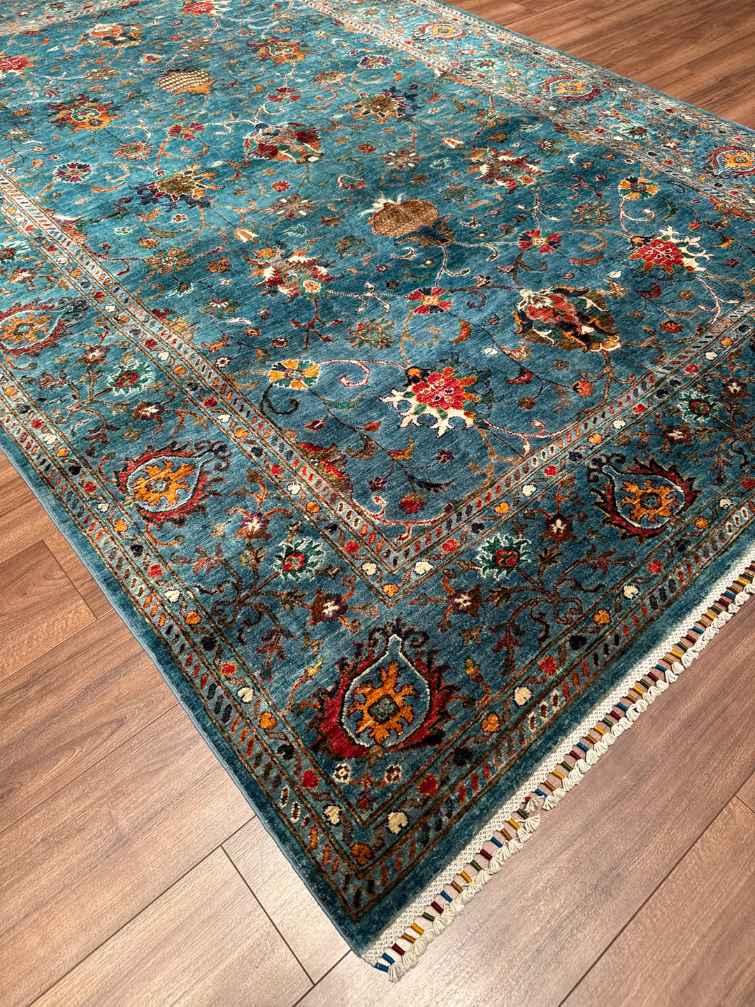 Sultani Binbirgece Orijinal El Dokuması Mavi Kök Boya Yün Halı 208x317 6.59 Metrekare - 7x10 ft