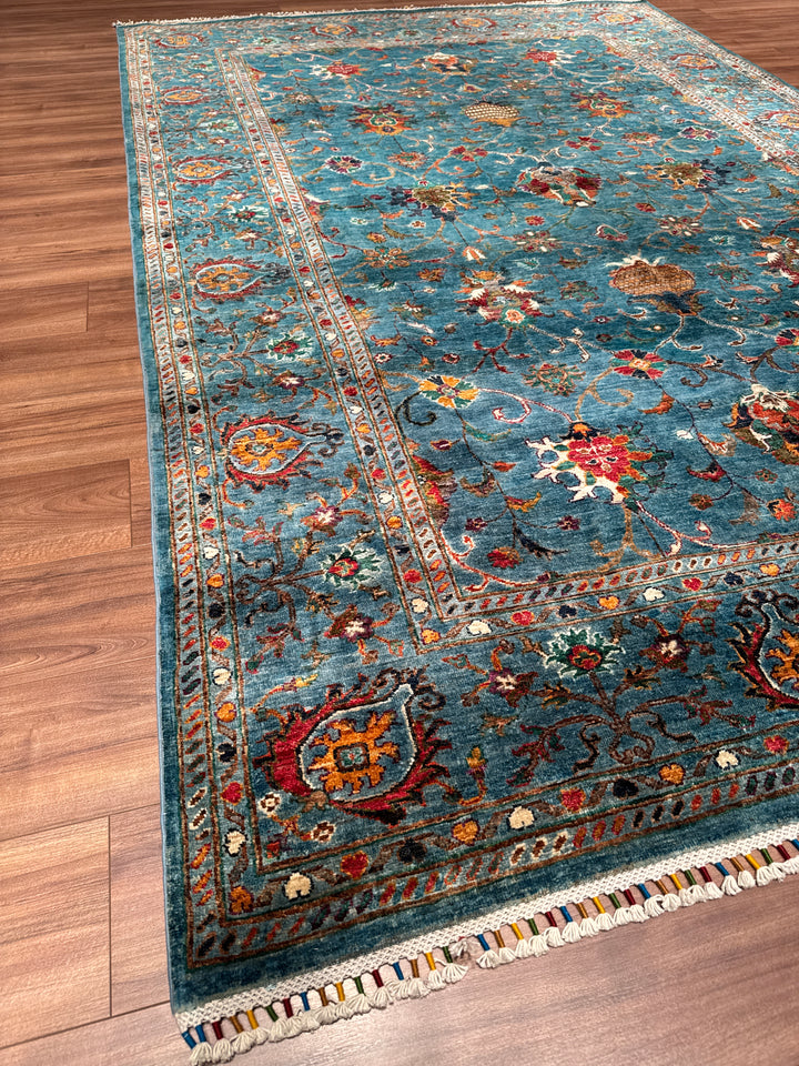 Sultani Binbirgece Orijinal El Dokuması Mavi Kök Boya Yün Halı 208x317 6.59 Metrekare - 7x10 ft