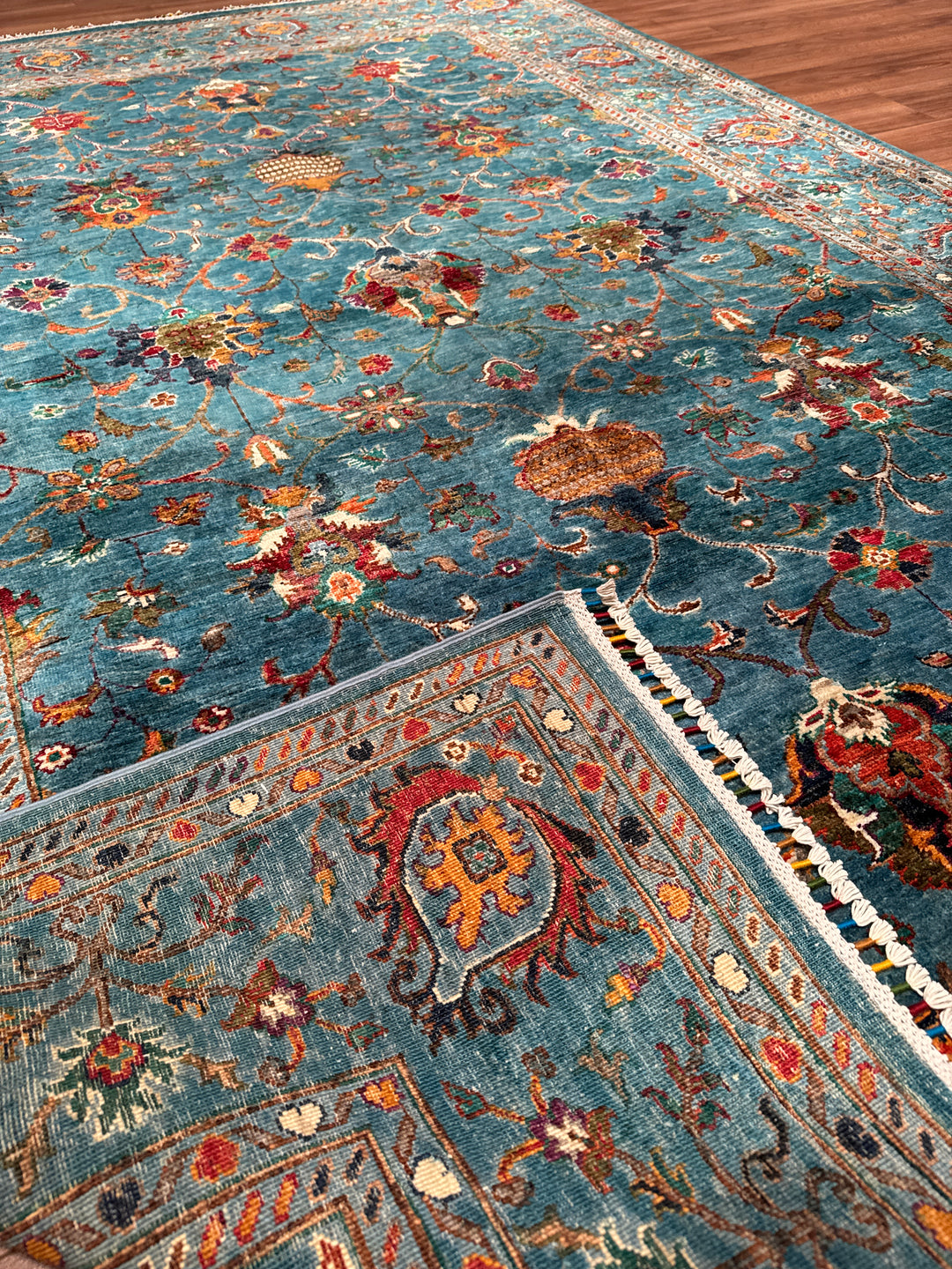 Sultani Binbirgece Orijinal El Dokuması Mavi Kök Boya Yün Halı 208x317 6.59 Metrekare - 7x10 ft
