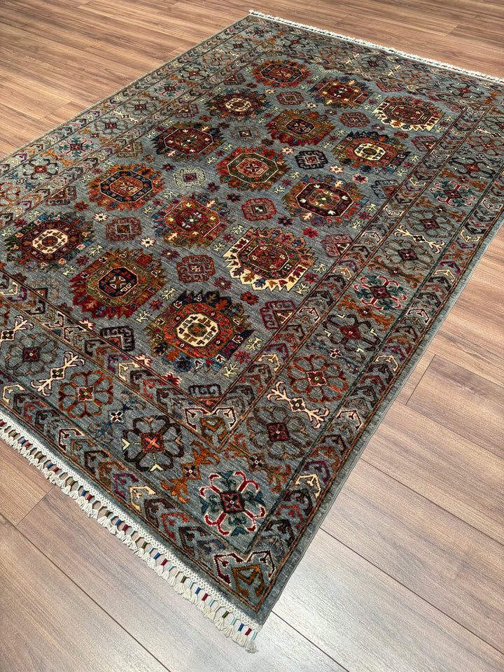 Veziri Original Hand-Woven Gray Vegetable Dyed Wool Carpet 174x238 4.14 Square Meters - 6x8 ft