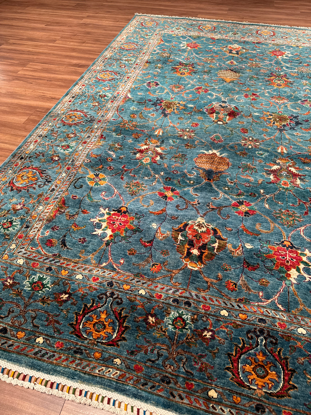 Sultani Binbirgece Orijinal El Dokuması Mavi Kök Boya Yün Halı 208x317 6.59 Metrekare - 7x10 ft
