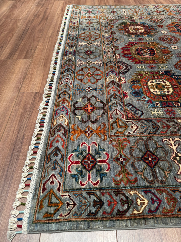 Veziri Original Hand-Woven Gray Vegetable Dyed Wool Carpet 174x238 4.14 Square Meters - 6x8 ft