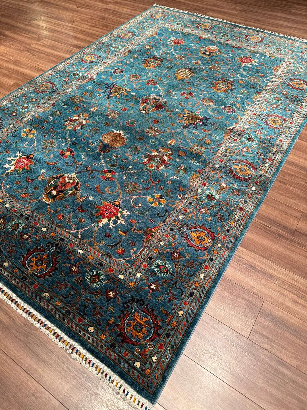 Sultani Binbirgece Orijinal El Dokuması Mavi Kök Boya Yün Halı 208x317 6.59 Metrekare - 7x10 ft
