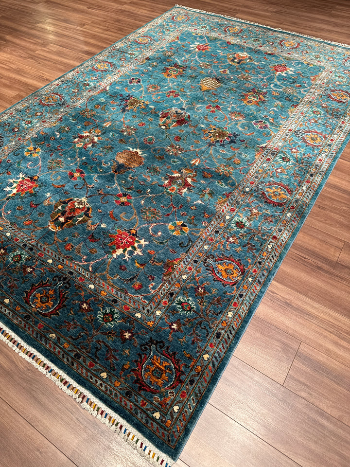 Sultani Binbirgece Orijinal El Dokuması Mavi Kök Boya Yün Halı 208x317 6.59 Metrekare - 7x10 ft