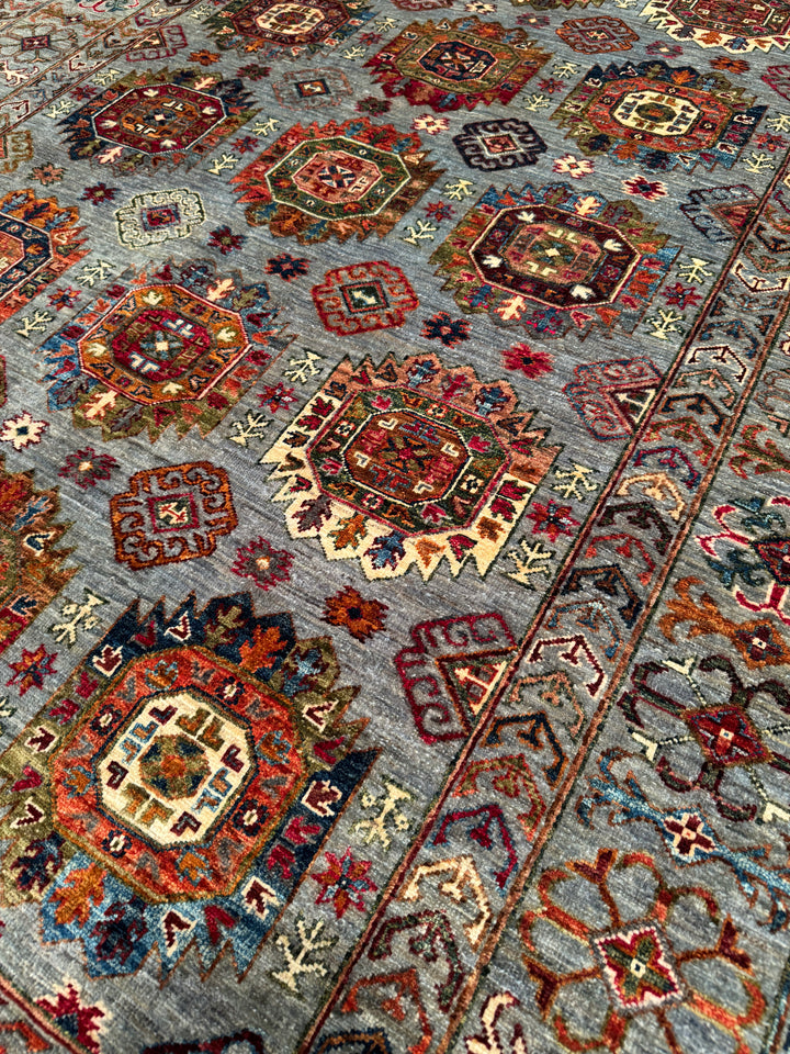 Veziri Original Hand-Woven Gray Vegetable Dyed Wool Carpet 174x238 4.14 Square Meters - 6x8 ft