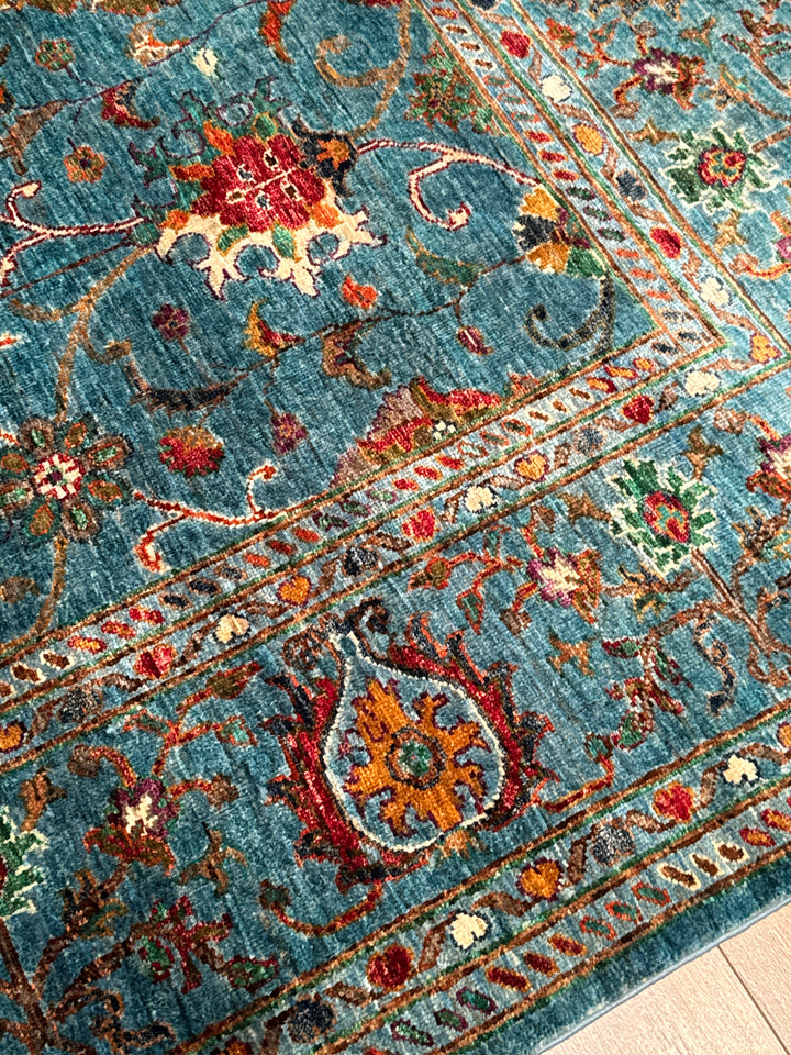 Sultani Binbirgece Orijinal El Dokuması Mavi Kök Boya Yün Halı 208x317 6.59 Metrekare - 7x10 ft