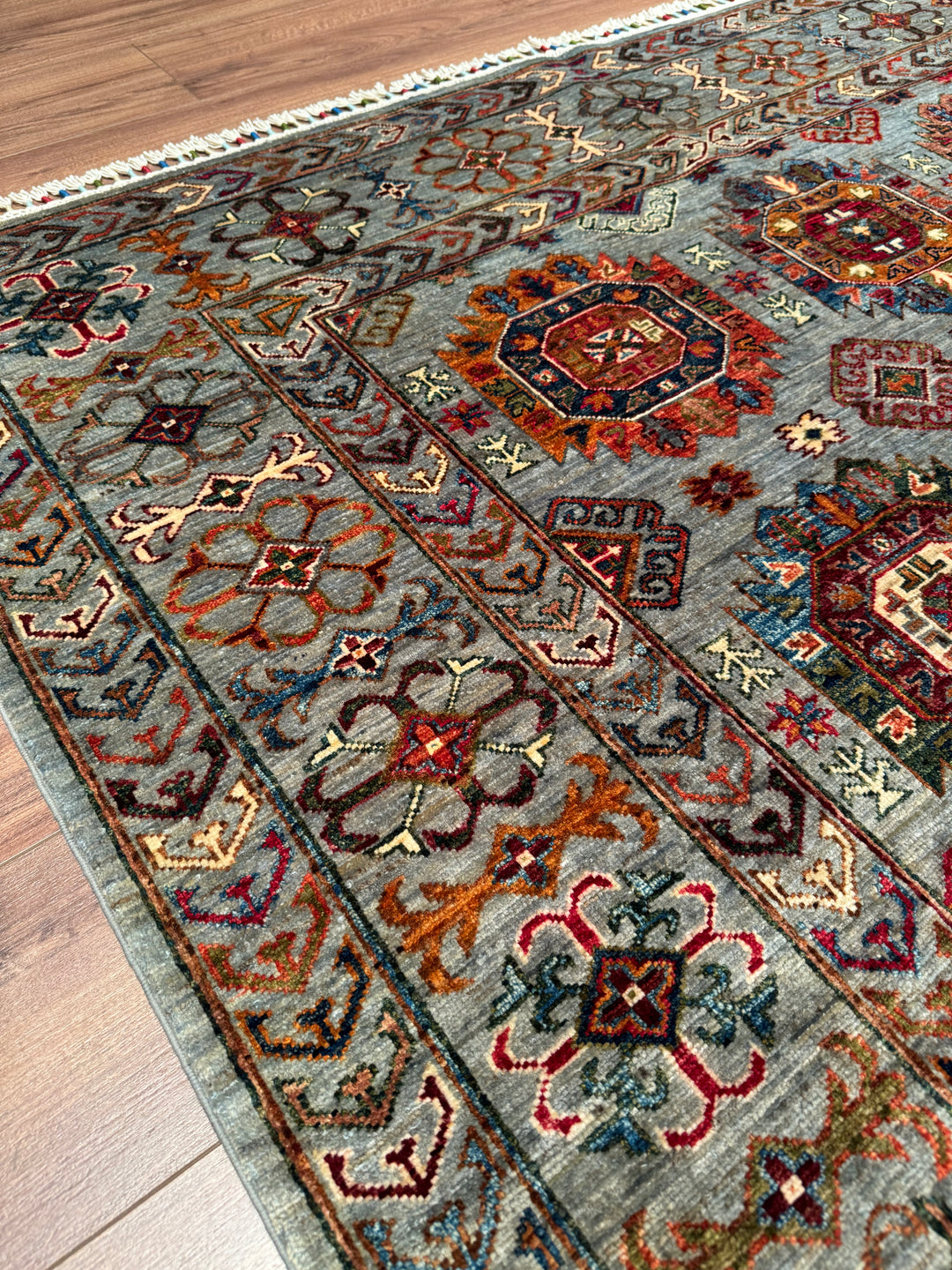 Veziri Original Hand-Woven Gray Vegetable Dyed Wool Carpet 174x238 4.14 Square Meters - 6x8 ft