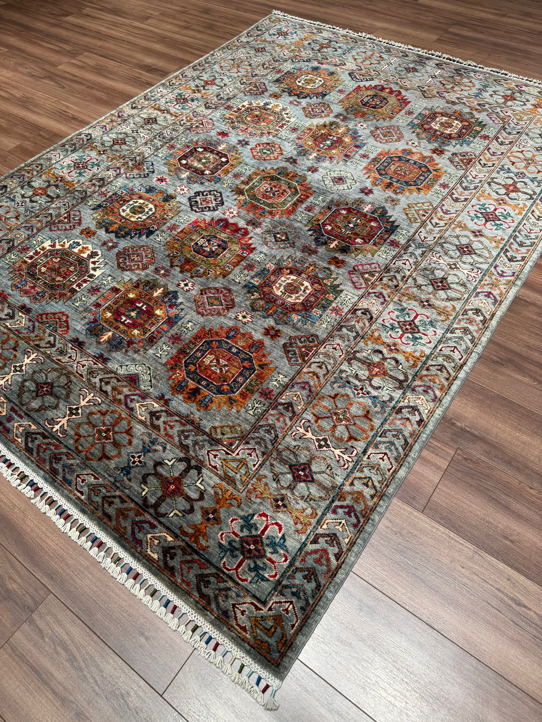 Veziri Original Hand-Woven Gray Vegetable Dyed Wool Carpet 174x238 4.14 Square Meters - 6x8 ft