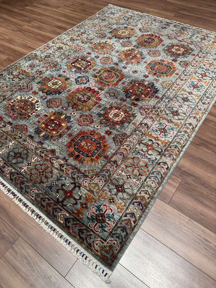 Veziri Original Hand-Woven Gray Vegetable Dyed Wool Carpet 174x238 4.14 Square Meters - 6x8 ft
