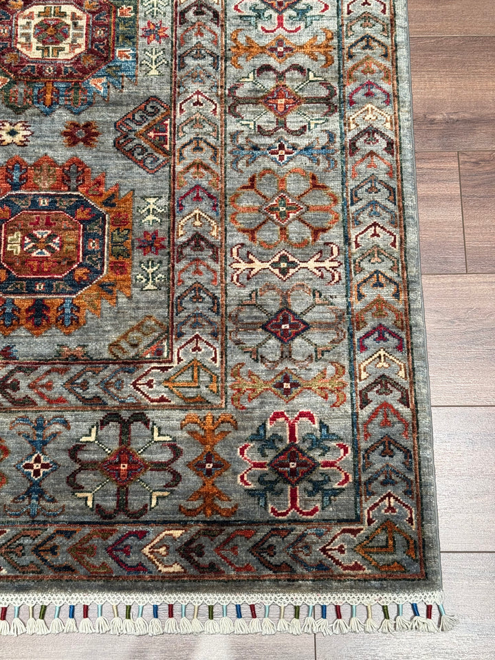 Veziri Original Hand-Woven Gray Vegetable Dyed Wool Carpet 174x238 4.14 Square Meters - 6x8 ft