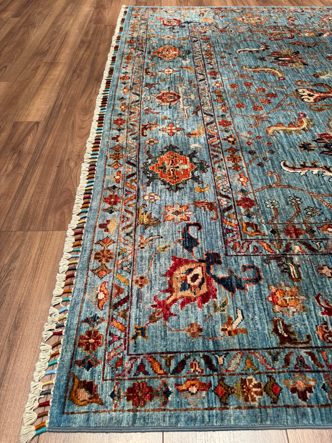 Sultani Binbirgece Orijinal El Dokuması Mavi Kök Boya Yün Halı 205x303 6.21 Metrekare - 7x10 ft