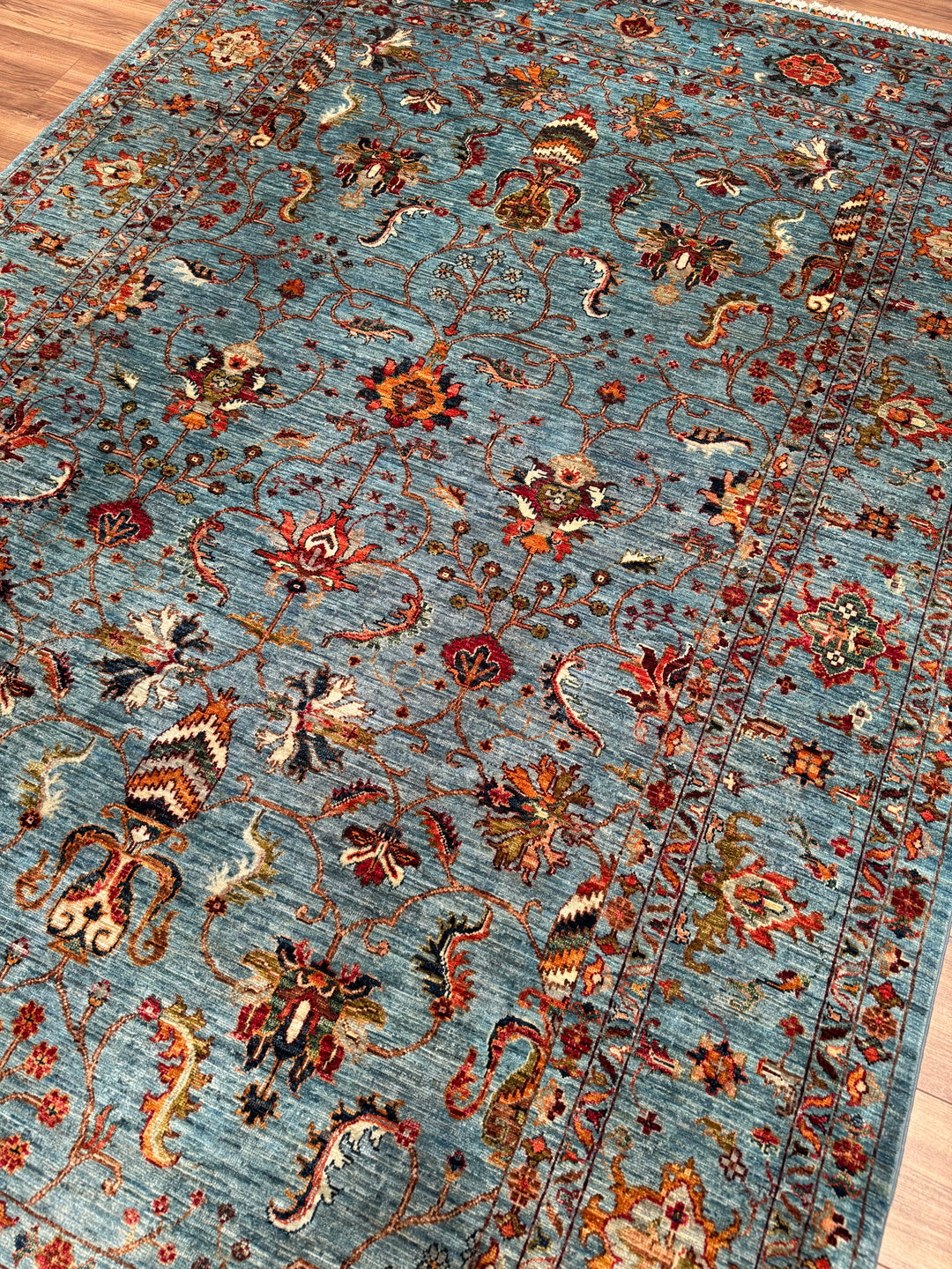 Sultani Binbirgece Orijinal El Dokuması Mavi Kök Boya Yün Halı 205x303 6.21 Metrekare - 7x10 ft