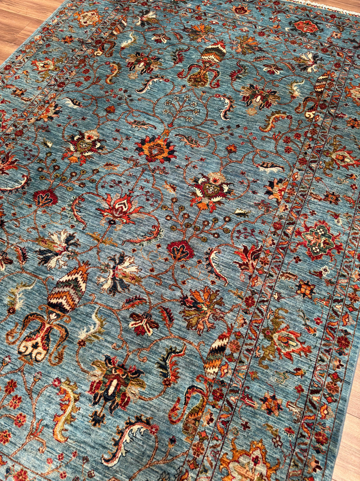 Sultani Binbirgece Orijinal El Dokuması Mavi Kök Boya Yün Halı 205x303 6.21 Metrekare - 7x10 ft