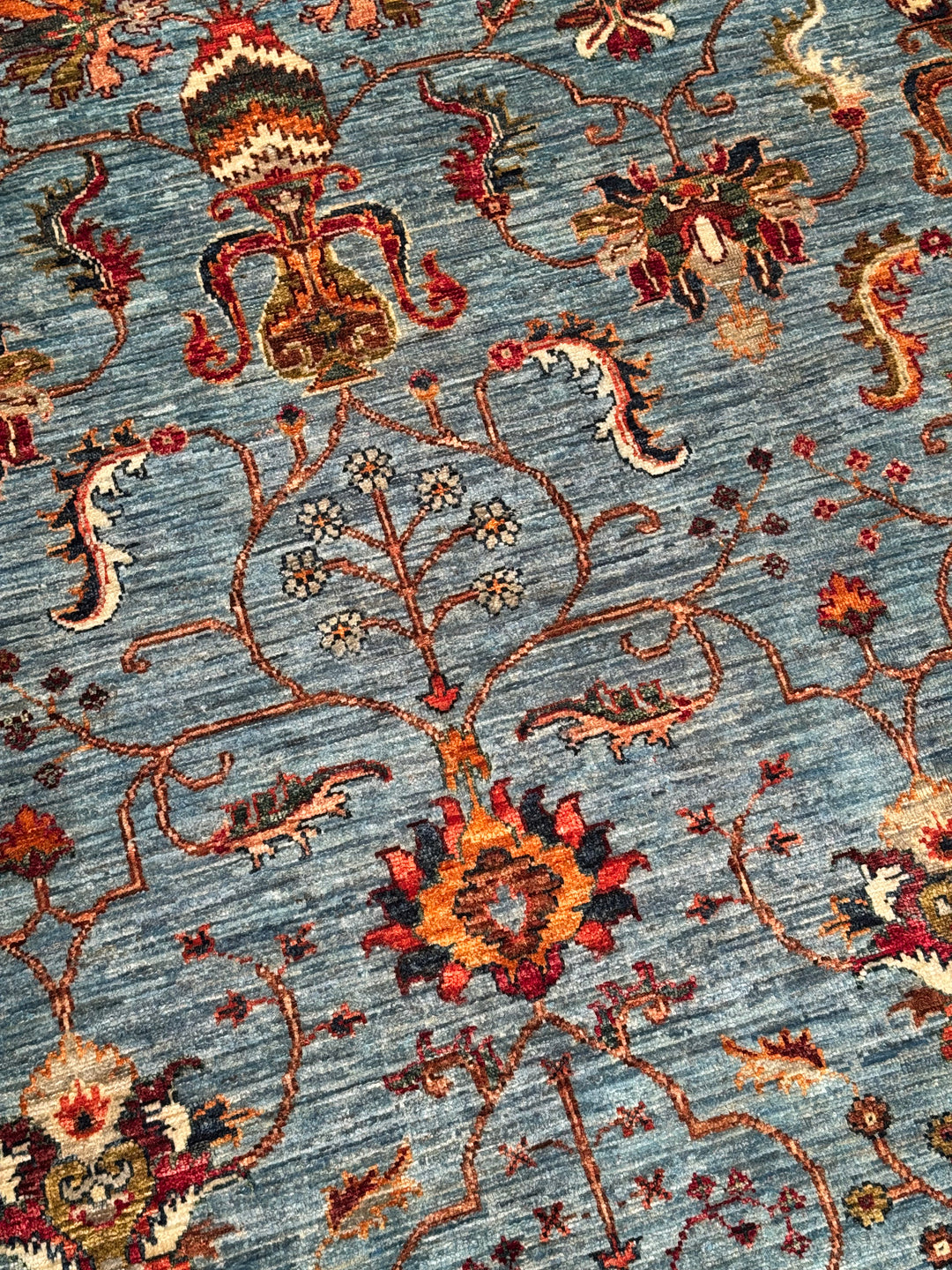 Sultani Binbirgece Orijinal El Dokuması Mavi Kök Boya Yün Halı 205x303 6.21 Metrekare - 7x10 ft