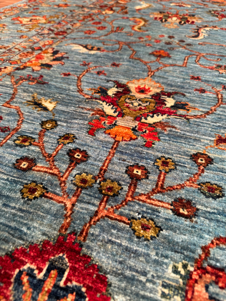 Sultani Binbirgece Orijinal El Dokuması Mavi Kök Boya Yün Halı 205x303 6.21 Metrekare - 7x10 ft