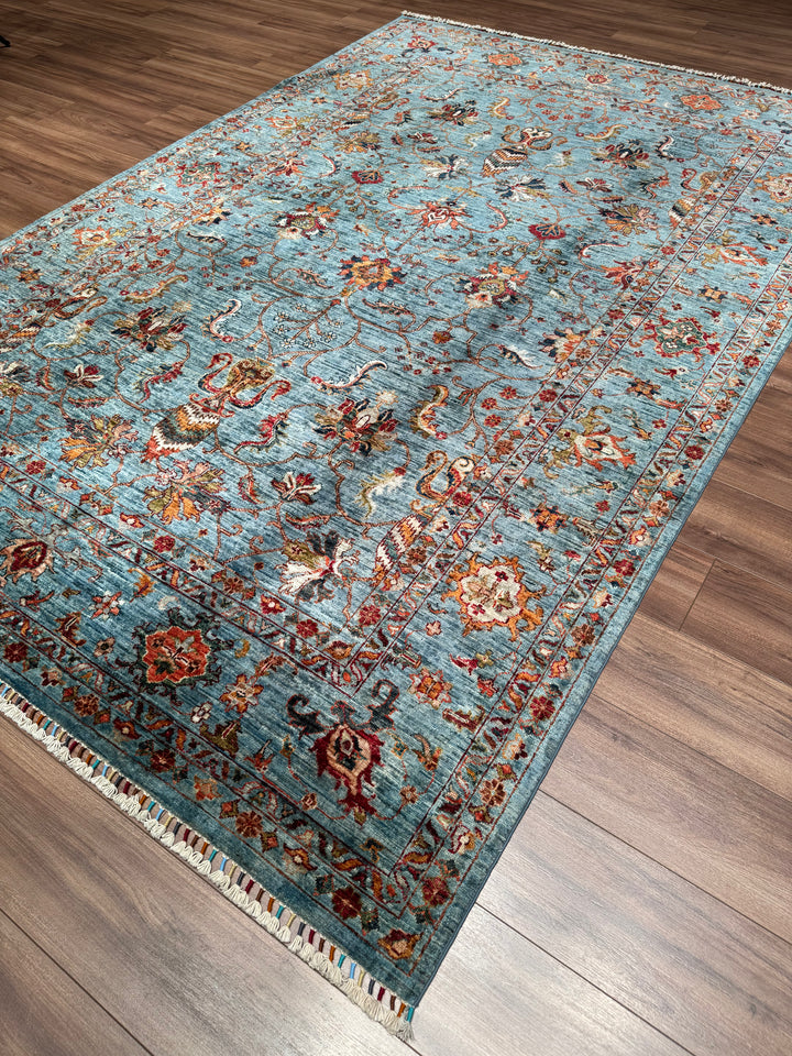 Sultani Binbirgece Orijinal El Dokuması Mavi Kök Boya Yün Halı 205x303 6.21 Metrekare - 7x10 ft