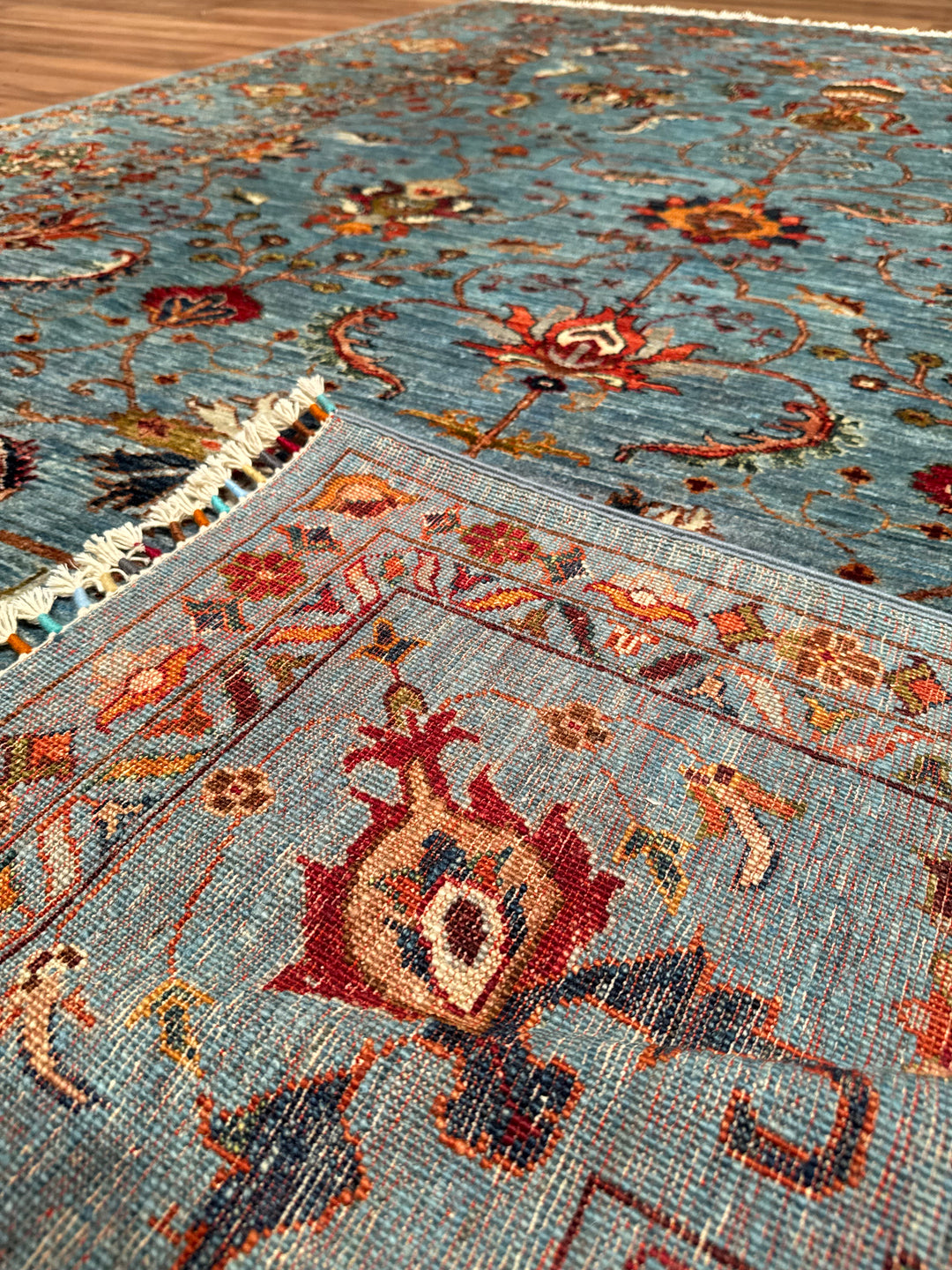 Sultani Binbirgece Orijinal El Dokuması Mavi Kök Boya Yün Halı 205x303 6.21 Metrekare - 7x10 ft