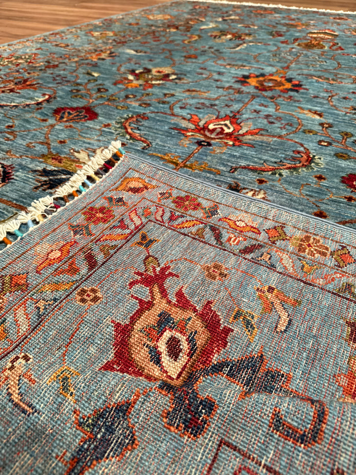 Sultani Binbirgece Orijinal El Dokuması Mavi Kök Boya Yün Halı 205x303 6.21 Metrekare - 7x10 ft