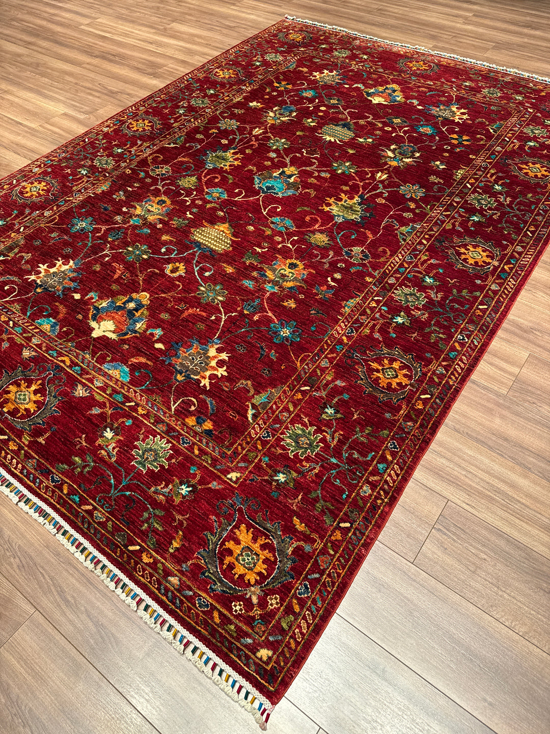 Sultani Binbirgece Orijinal El Dokuması Kırmızı Kök Boya Yün Halı 204x295 6.02 Metrekare - 7x10 ft