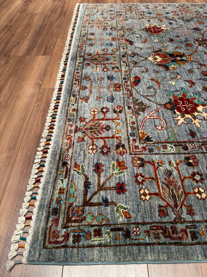 سجادة سلطاني بينبيرجيسي الأصلية المصنوعة يدويًا من الصوف الرمادي المصبوغ بصبغة الجذور، 174 × 240، 4.18 متر مربع - 6 × 8 قدم 