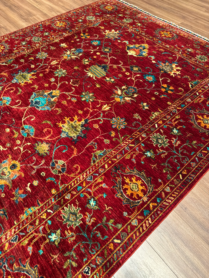 Sultani Binbirgece Orijinal El Dokuması Kırmızı Kök Boya Yün Halı 204x295 6.02 Metrekare - 7x10 ft