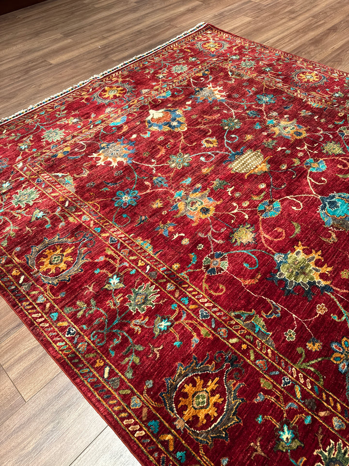 Sultani Binbirgece Orijinal El Dokuması Kırmızı Kök Boya Yün Halı 204x295 6.02 Metrekare - 7x10 ft