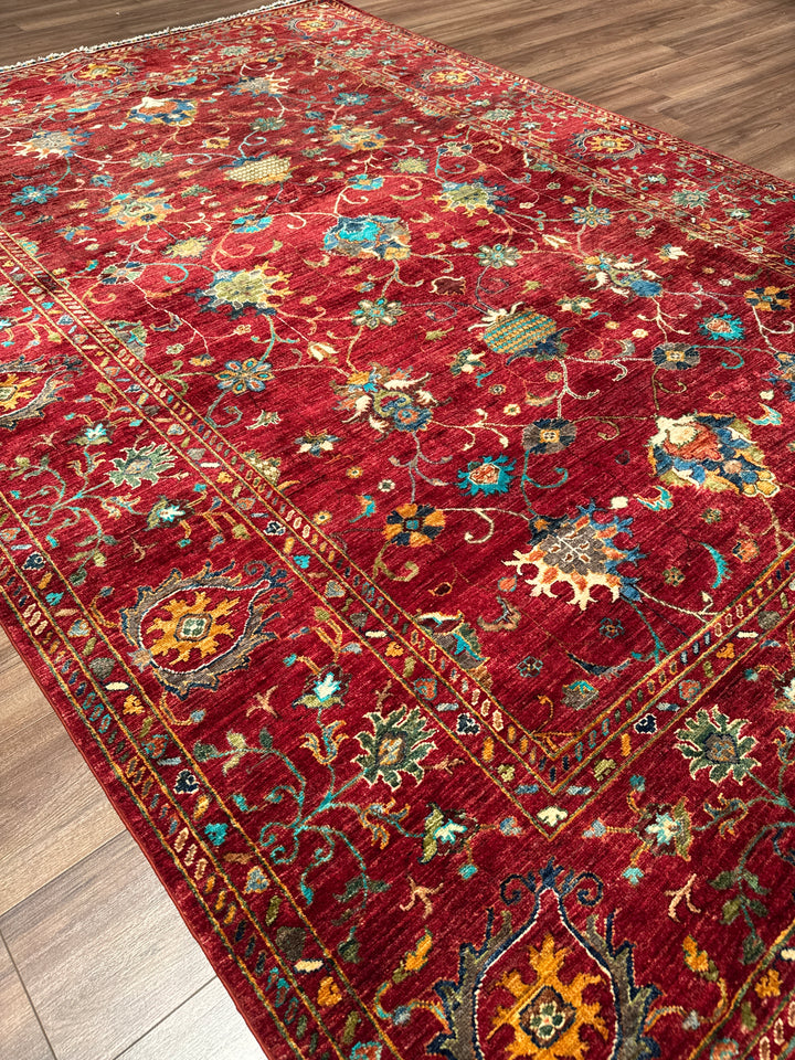 Sultani Binbirgece Orijinal El Dokuması Kırmızı Kök Boya Yün Halı 204x295 6.02 Metrekare - 7x10 ft