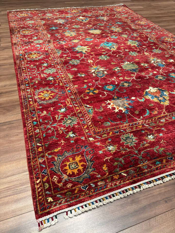 Sultani Binbirgece Orijinal El Dokuması Kırmızı Kök Boya Yün Halı 204x295 6.02 Metrekare - 7x10 ft