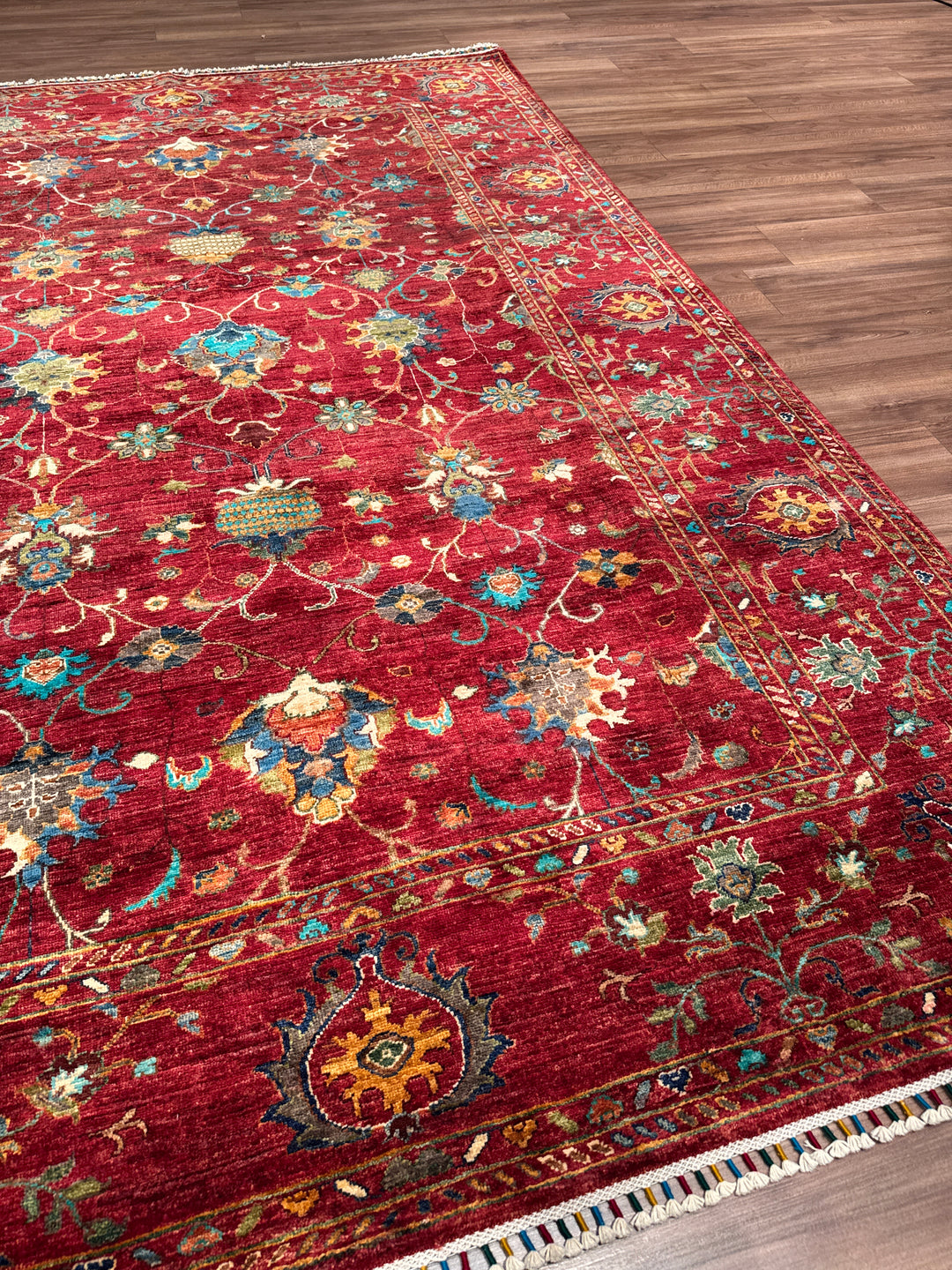 Sultani Binbirgece Orijinal El Dokuması Kırmızı Kök Boya Yün Halı 204x295 6.02 Metrekare - 7x10 ft