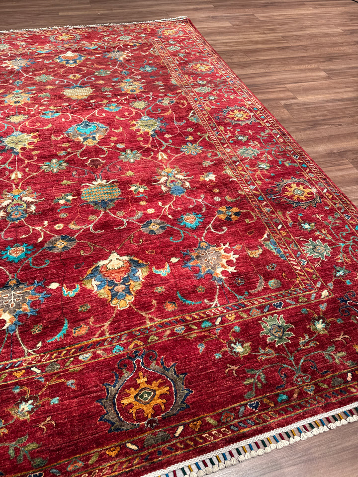 Sultani Binbirgece Orijinal El Dokuması Kırmızı Kök Boya Yün Halı 204x295 6.02 Metrekare - 7x10 ft