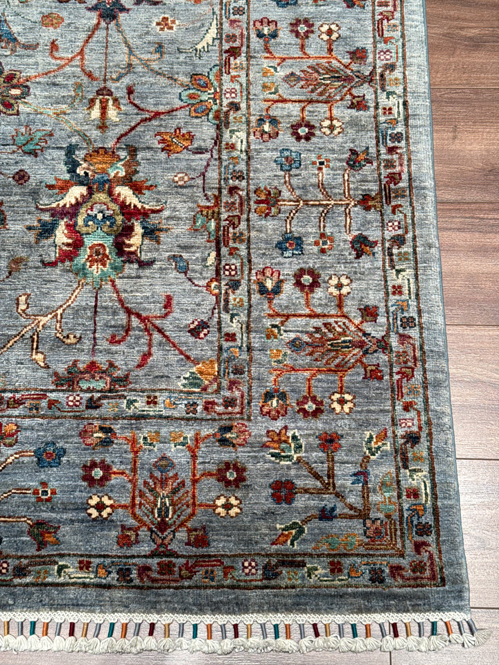 سجادة سلطاني بينبيرجيسي الأصلية المصنوعة يدويًا من الصوف الرمادي المصبوغ بصبغة الجذور، 174 × 240، 4.18 متر مربع - 6 × 8 قدم 