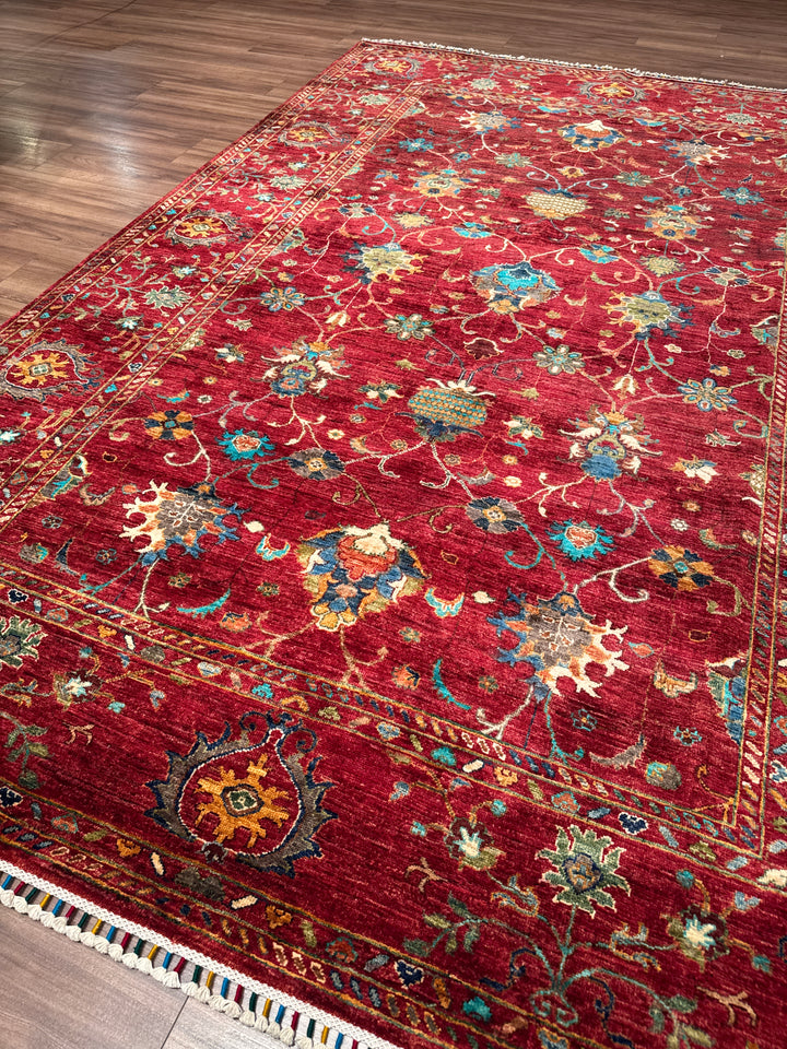 Sultani Binbirgece Orijinal El Dokuması Kırmızı Kök Boya Yün Halı 204x295 6.02 Metrekare - 7x10 ft