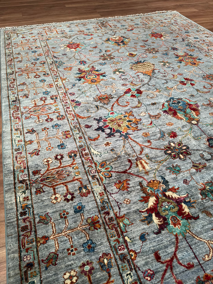 سجادة سلطاني بينبيرجيسي الأصلية المصنوعة يدويًا من الصوف الرمادي المصبوغ بصبغة الجذور، 174 × 240، 4.18 متر مربع - 6 × 8 قدم 