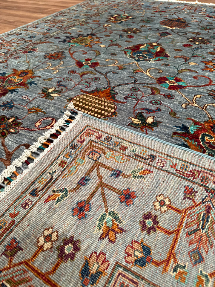 سجادة سلطاني بينبيرجيسي الأصلية المصنوعة يدويًا من الصوف الرمادي المصبوغ بصبغة الجذور، 174 × 240، 4.18 متر مربع - 6 × 8 قدم 