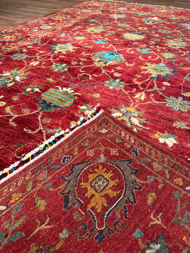 Sultani Binbirgece Orijinal El Dokuması Kırmızı Kök Boya Yün Halı 204x295 6.02 Metrekare - 7x10 ft