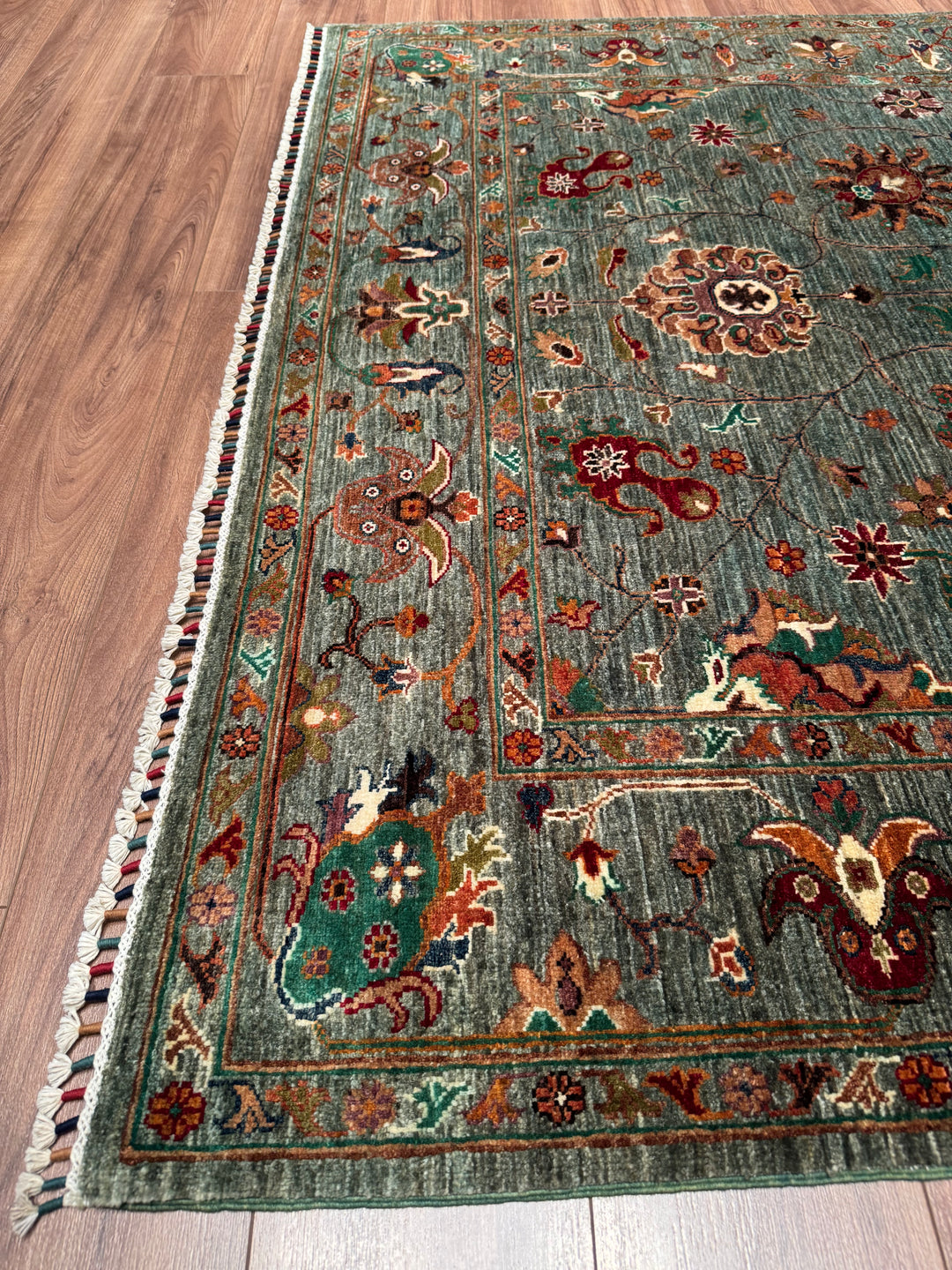 Sultani Binbirgece Original Hand-Woven Green Vegetable Dyed Wool Carpet 173x240 4.15 Square Meters - 5x8