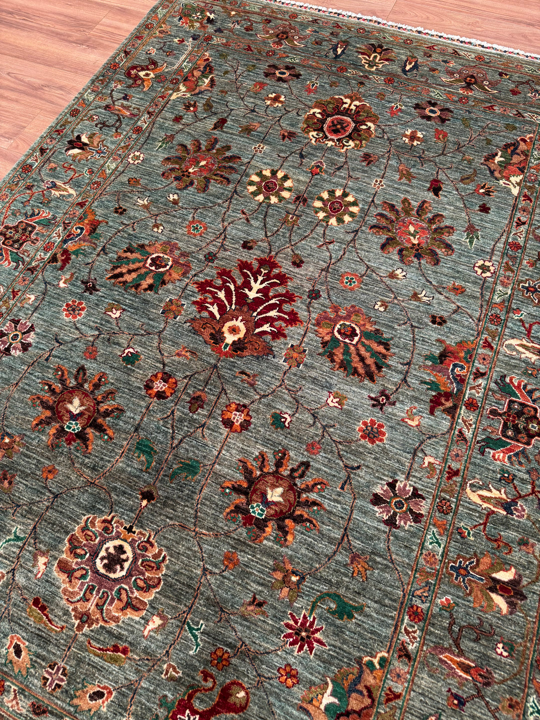 Sultani Binbirgece Original Hand-Woven Green Vegetable Dyed Wool Carpet 173x240 4.15 Square Meters - 5x8