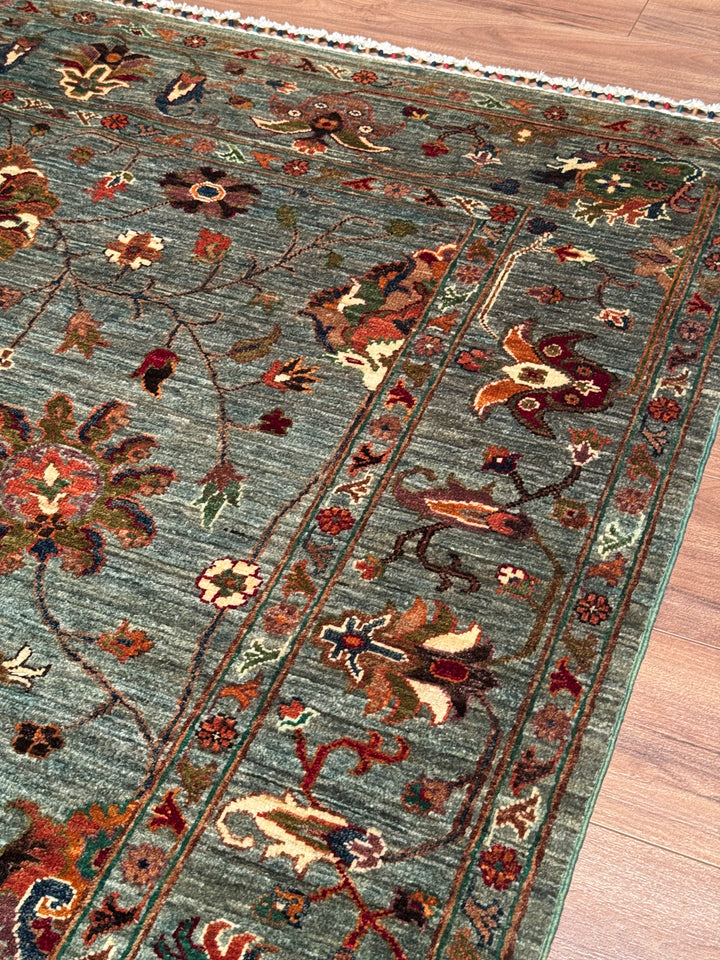 Sultani Binbirgece Original Hand-Woven Green Vegetable Dyed Wool Carpet 173x240 4.15 Square Meters - 5x8