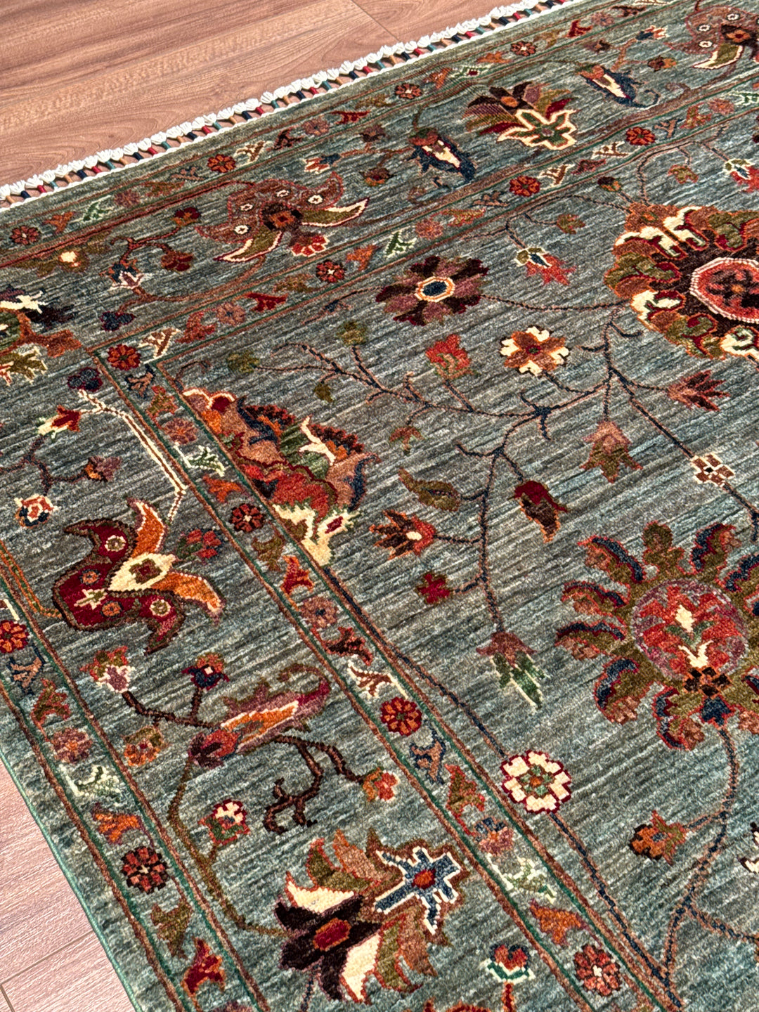 Sultani Binbirgece Original Hand-Woven Green Vegetable Dyed Wool Carpet 173x240 4.15 Square Meters - 5x8