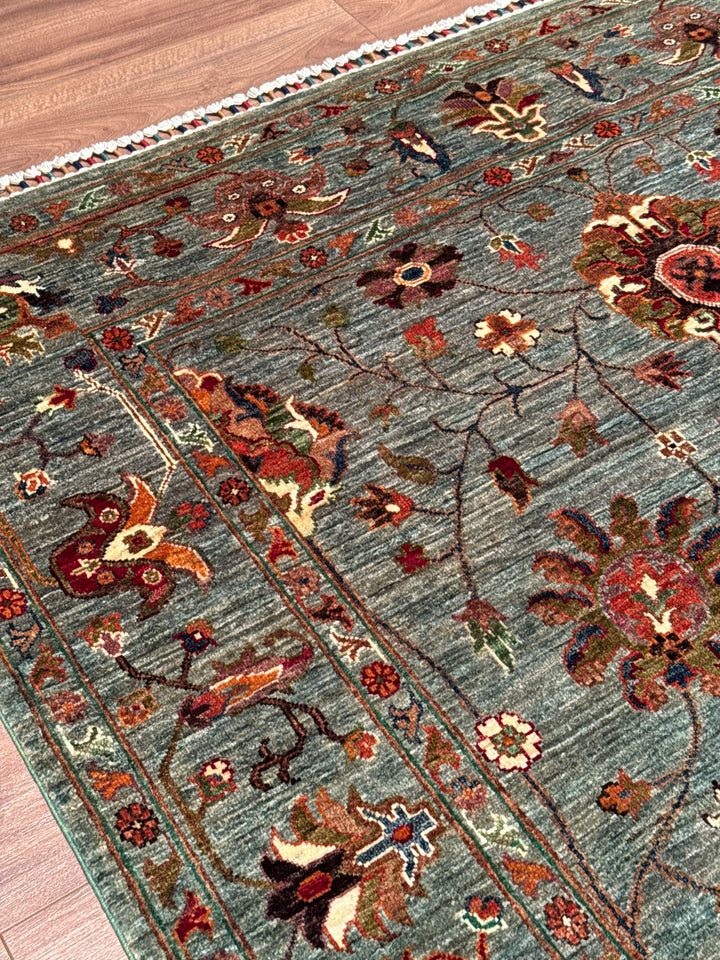 Sultani Binbirgece Original Hand-Woven Green Vegetable Dyed Wool Carpet 173x240 4.15 Square Meters - 5x8