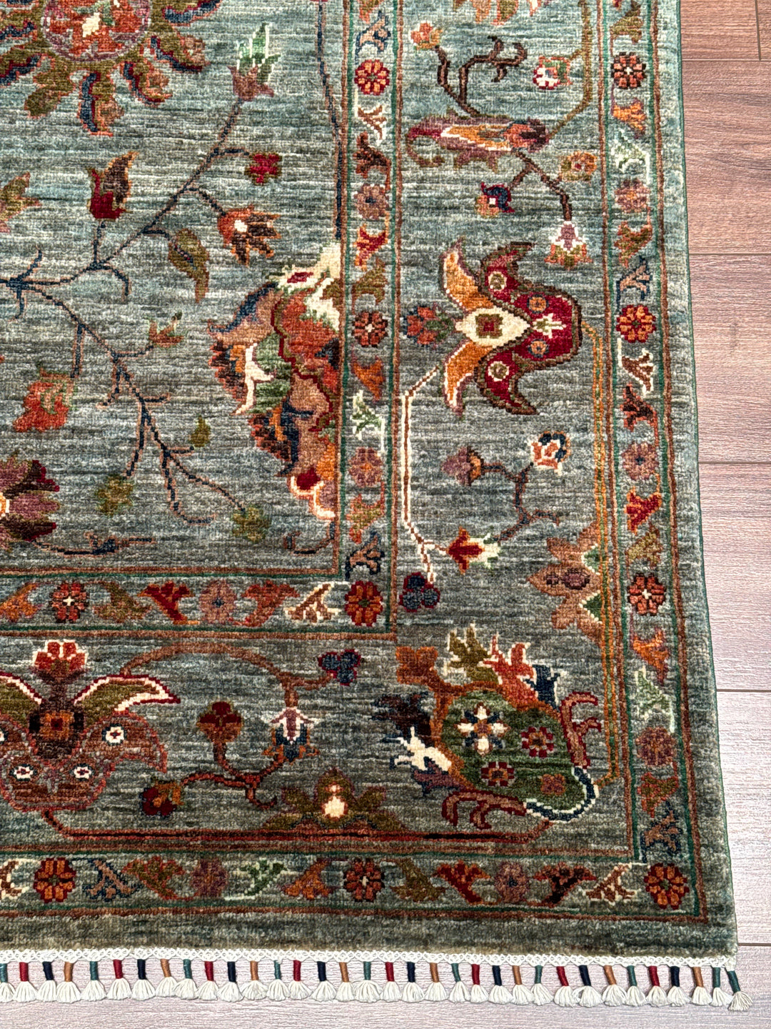 Sultani Binbirgece Original Hand-Woven Green Vegetable Dyed Wool Carpet 173x240 4.15 Square Meters - 5x8