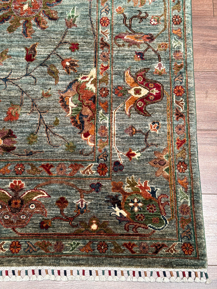 Sultani Binbirgece Original Hand-Woven Green Vegetable Dyed Wool Carpet 173x240 4.15 Square Meters - 5x8