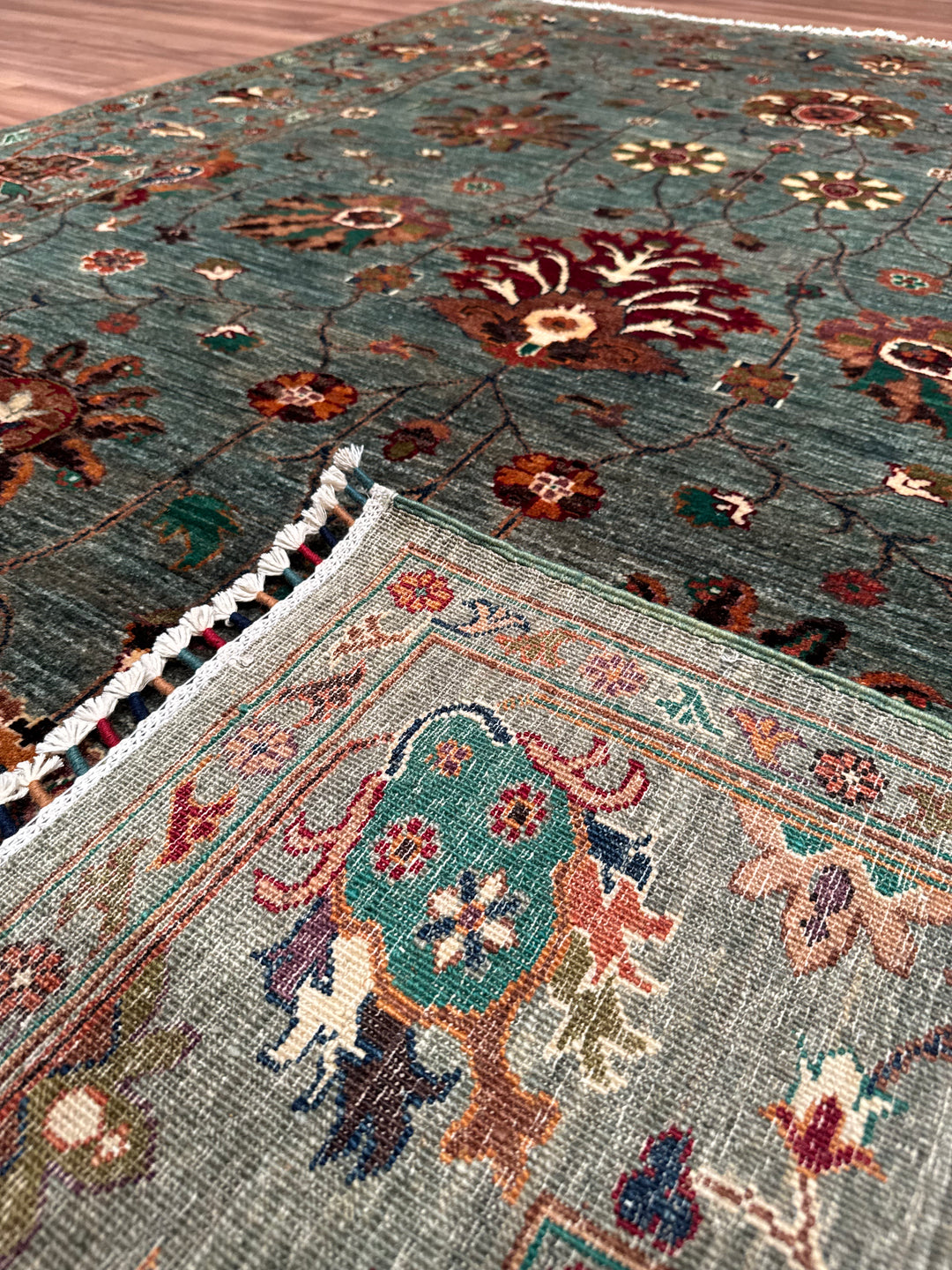 Sultani Binbirgece Original Hand-Woven Green Vegetable Dyed Wool Carpet 173x240 4.15 Square Meters - 5x8