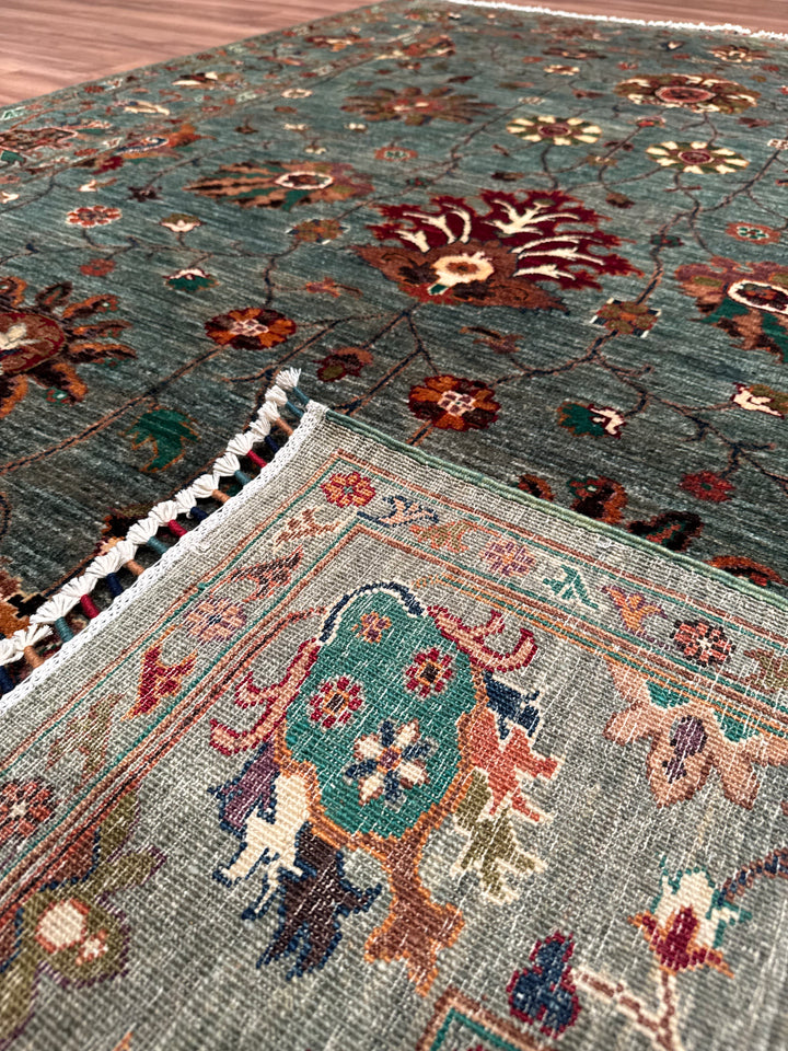 Sultani Binbirgece Original Hand-Woven Green Vegetable Dyed Wool Carpet 173x240 4.15 Square Meters - 5x8