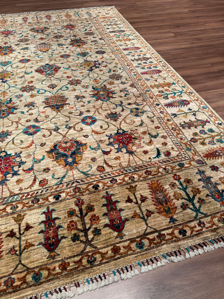 Sultani Binbirgece Orijinal El Dokuması Bej Kök Boya Yün Halı 205x307 6.29 Metrekare - 7x10 ft