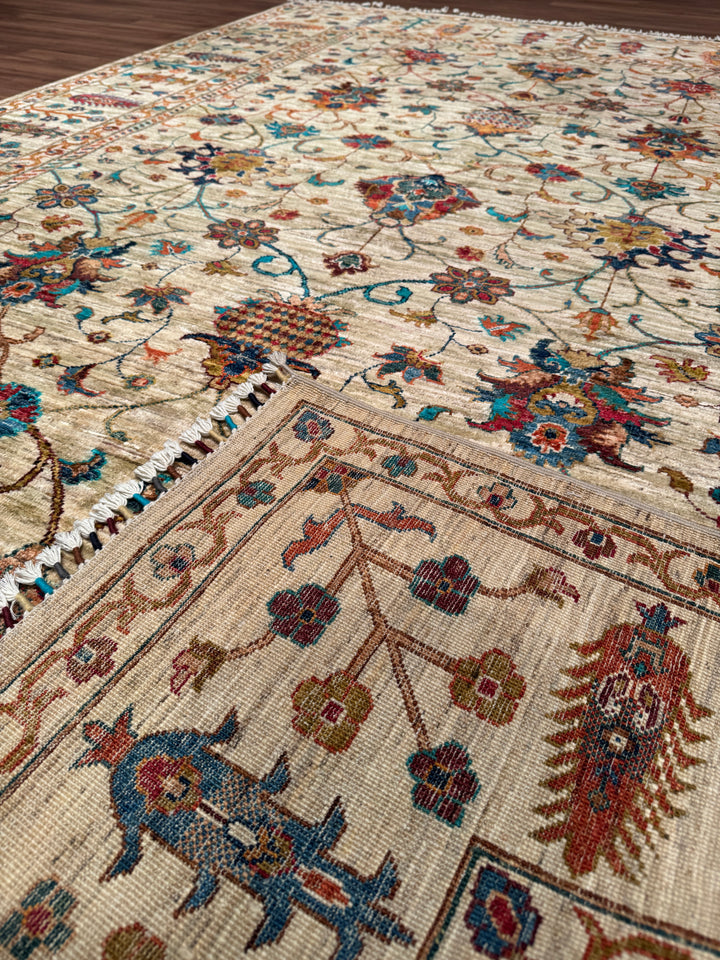Sultani Binbirgece Orijinal El Dokuması Bej Kök Boya Yün Halı 205x307 6.29 Metrekare - 7x10 ft