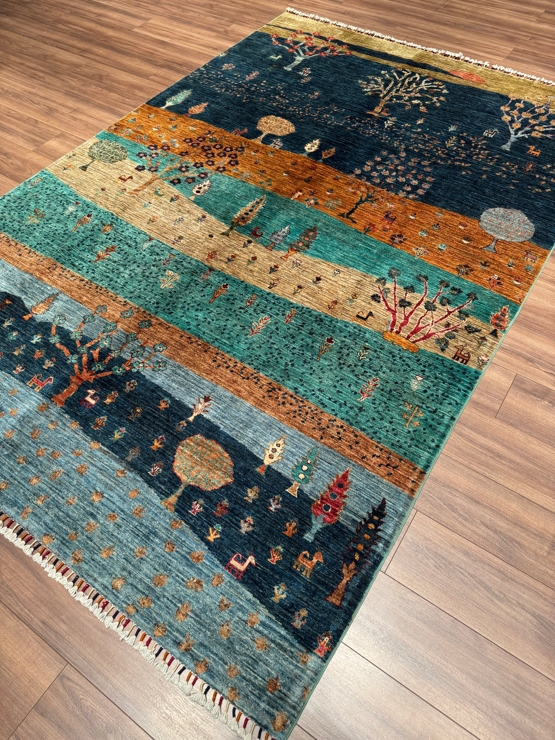 Hayat Ağacı Orijinal El Dokuması Multi Kök Boya Yün Halı 201x299 6.01 Metrekare - 7x10 ft